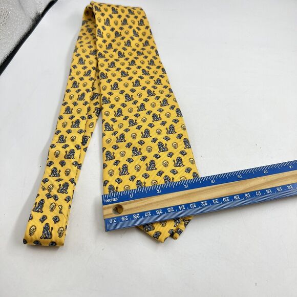 GIANFRANCO FERRE Silk Tie Yellow W/blue Lions & Lion Heads Made In Italy - Picture 8 of 8